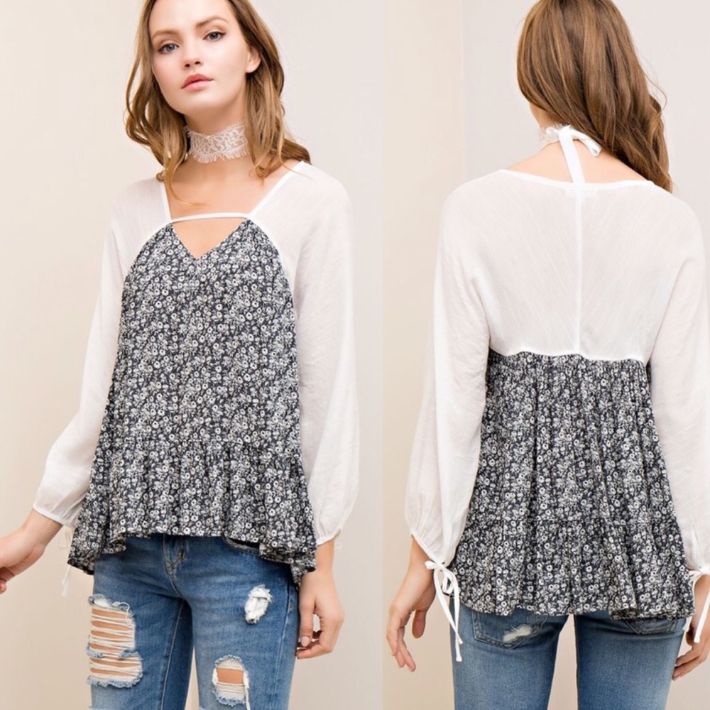 Lack and White Floral Blouse